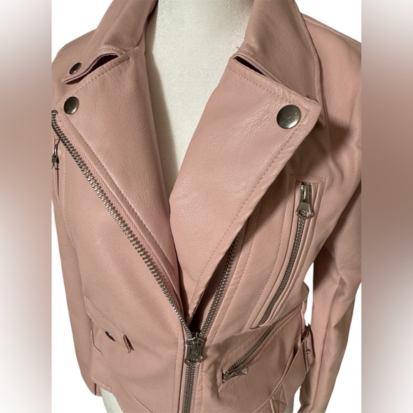 Moto Faux Leather Biker Jacket (Blush Pink) - Picture 9 of 9
